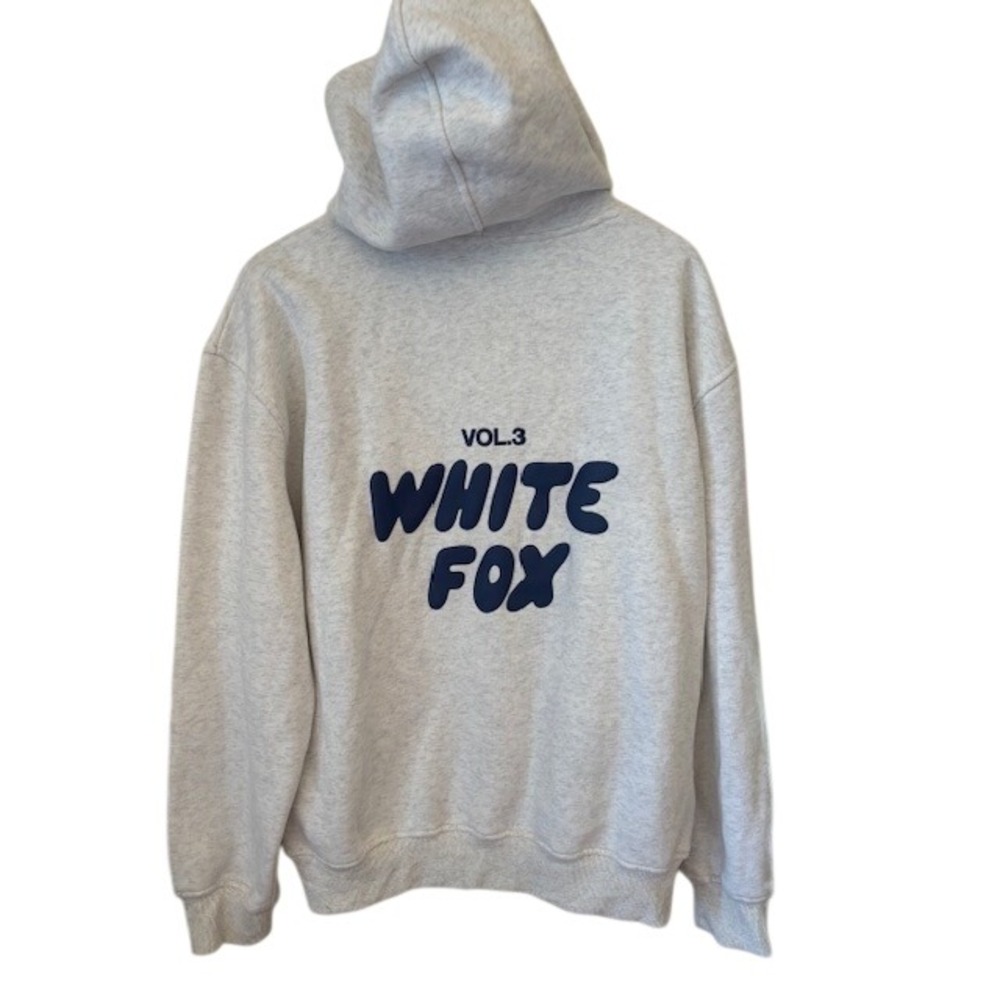 White Fox Vol 3 Oversized Hoodie Gray Marle Navy Blue Puff Print Logo M/L - Picture 7 of 9